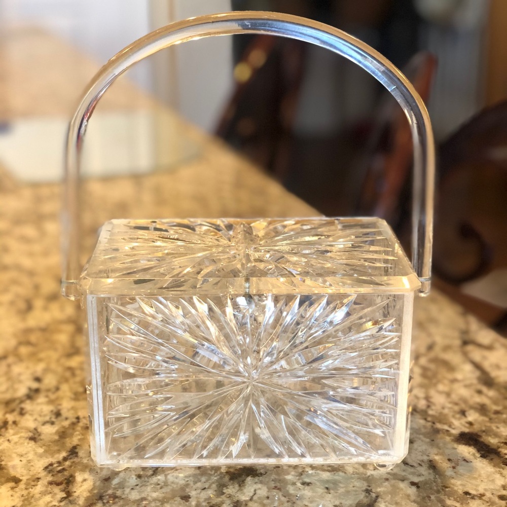 Vintage Lucite clear carved purse clutch